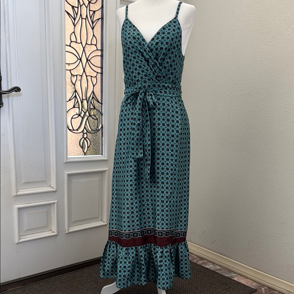Sandro Teal Maxi Dress with Flowing Silhouette and V-Neckline